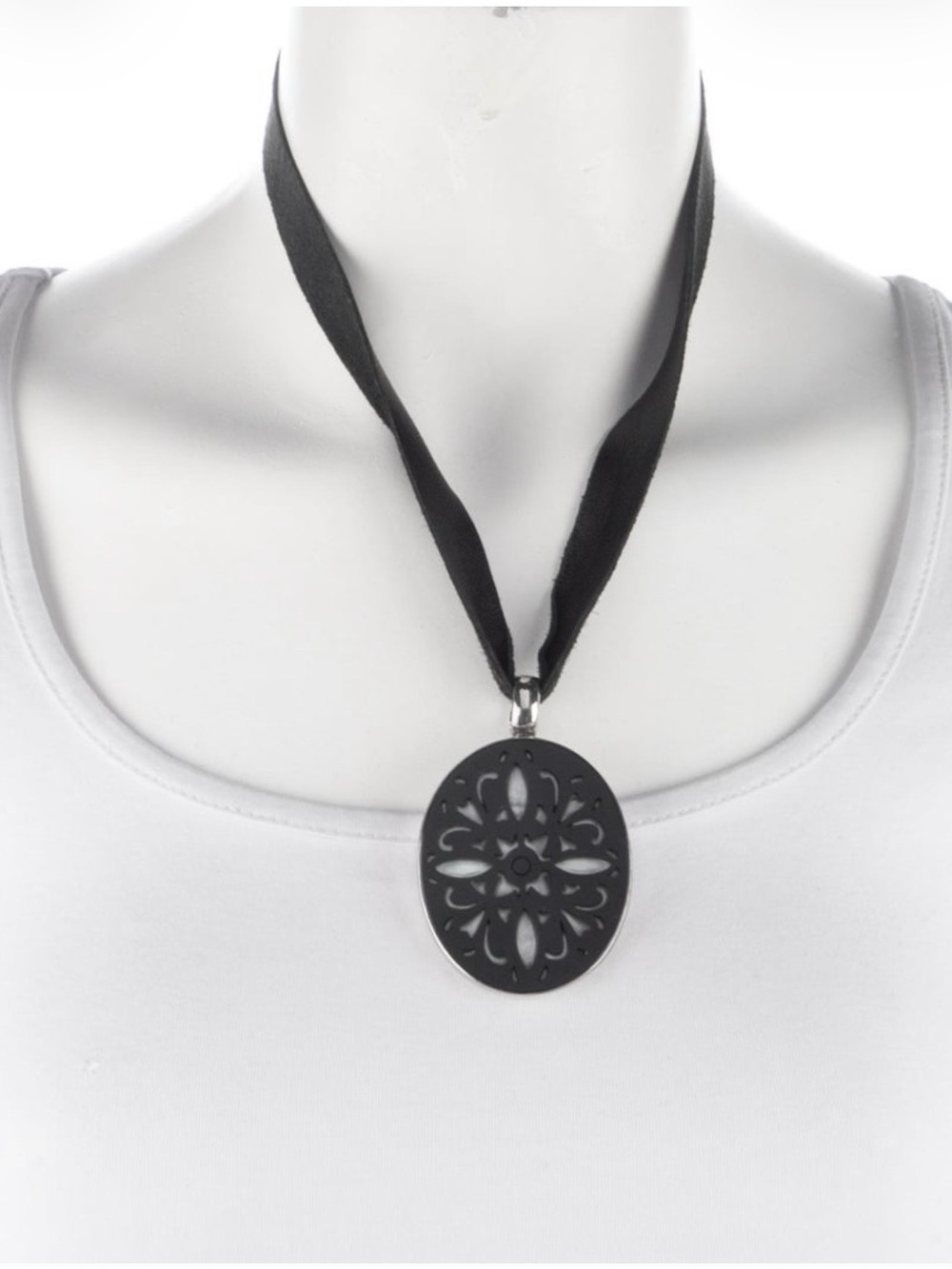 STEPHEN DWECK Carved Sterling Mother of Pearl Pendant with Leather Ribbon